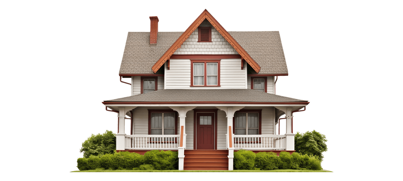 Single Family Detached Home Isolated on Transparent Background.